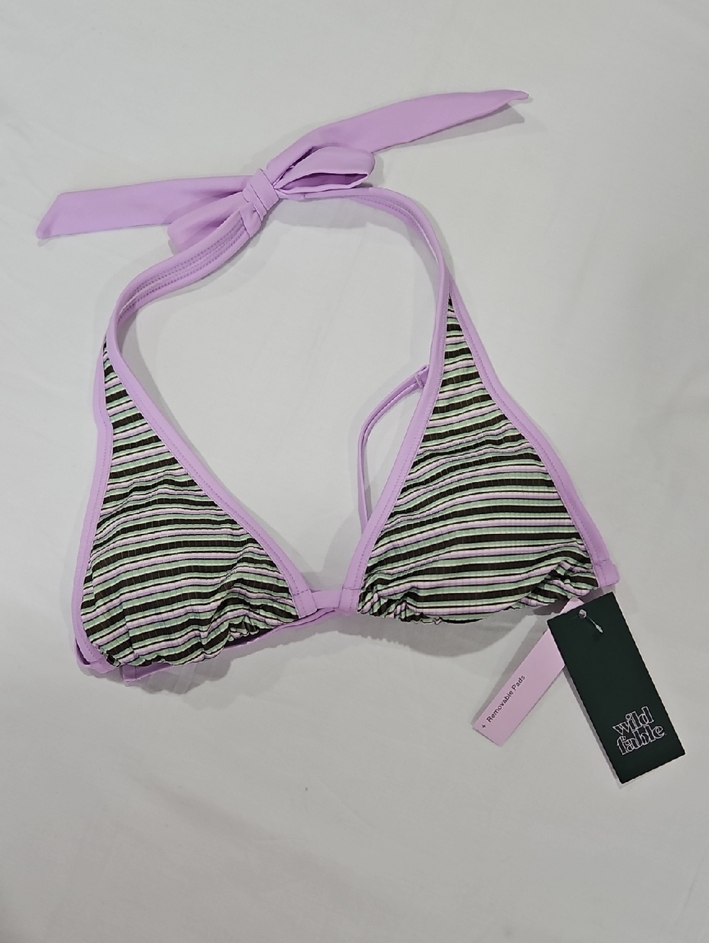wild fable Lilac-Trim Striped Triangle Bikini Top